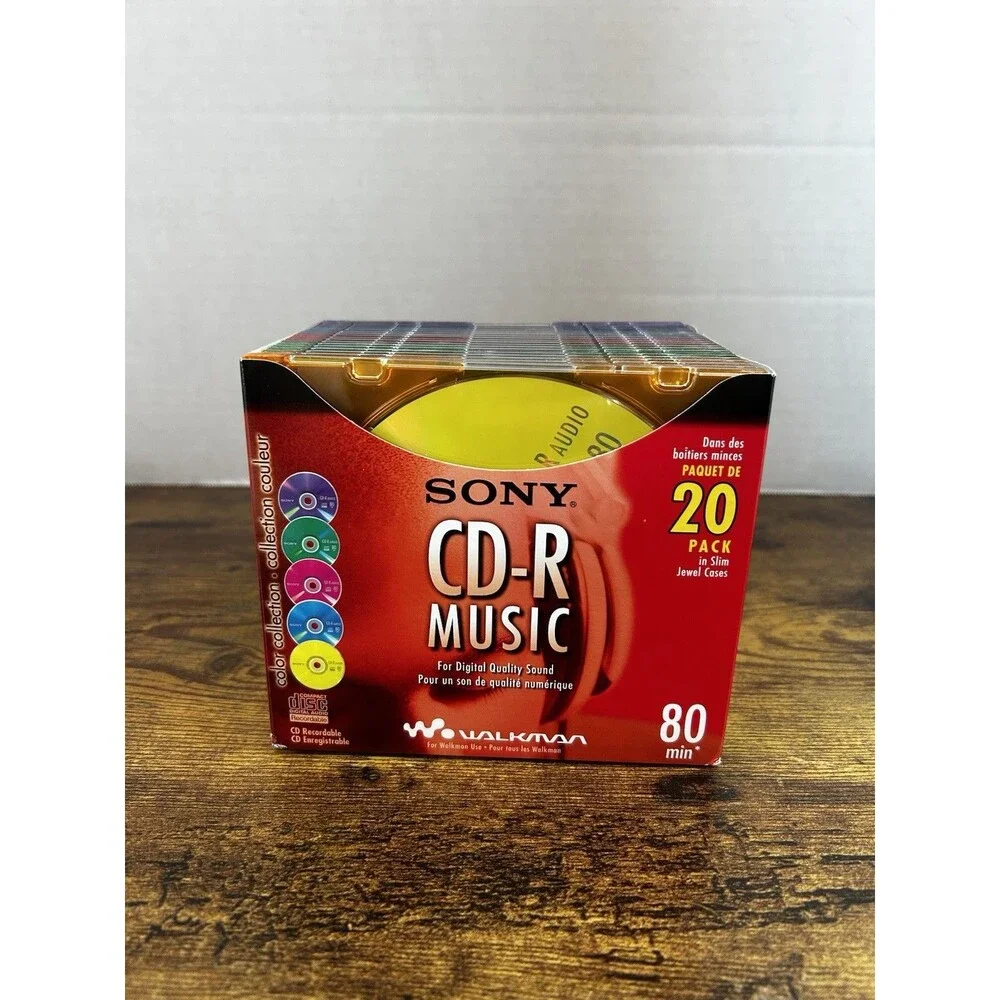 New Sony CD-R Music CDs 20 Pk Slim Multi Color Cases 80 Min 20CRM80LX2 Open Box